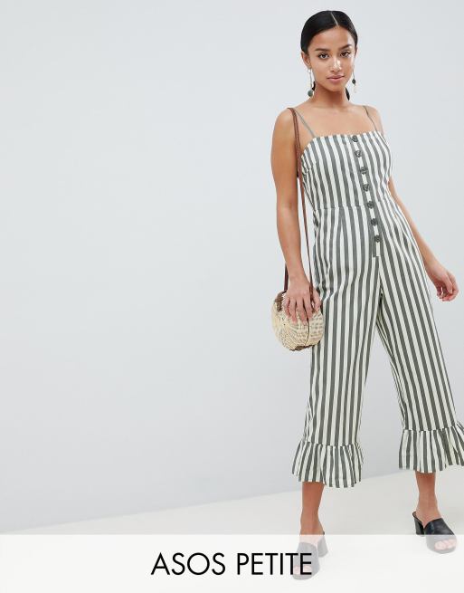 ASOS DESIGN petite cotton frill hem jumpsuit with square neck and ...