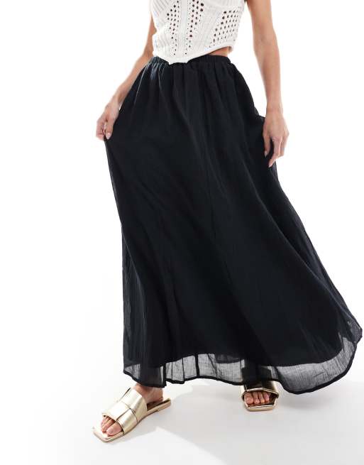 ASOS DESIGN petite cotton godet maxi skirt in black
