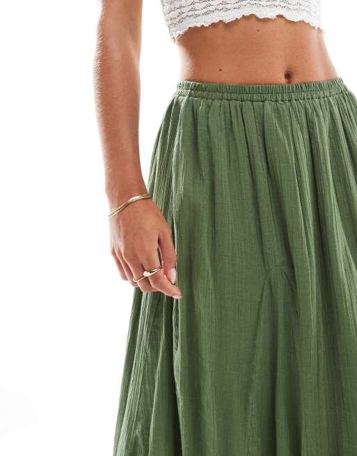 ASOS DESIGN Petite cotton godet maxi skirt in khaki