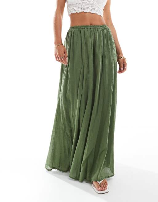 ASOS DESIGN Petite cotton godet maxi skirt in khaki