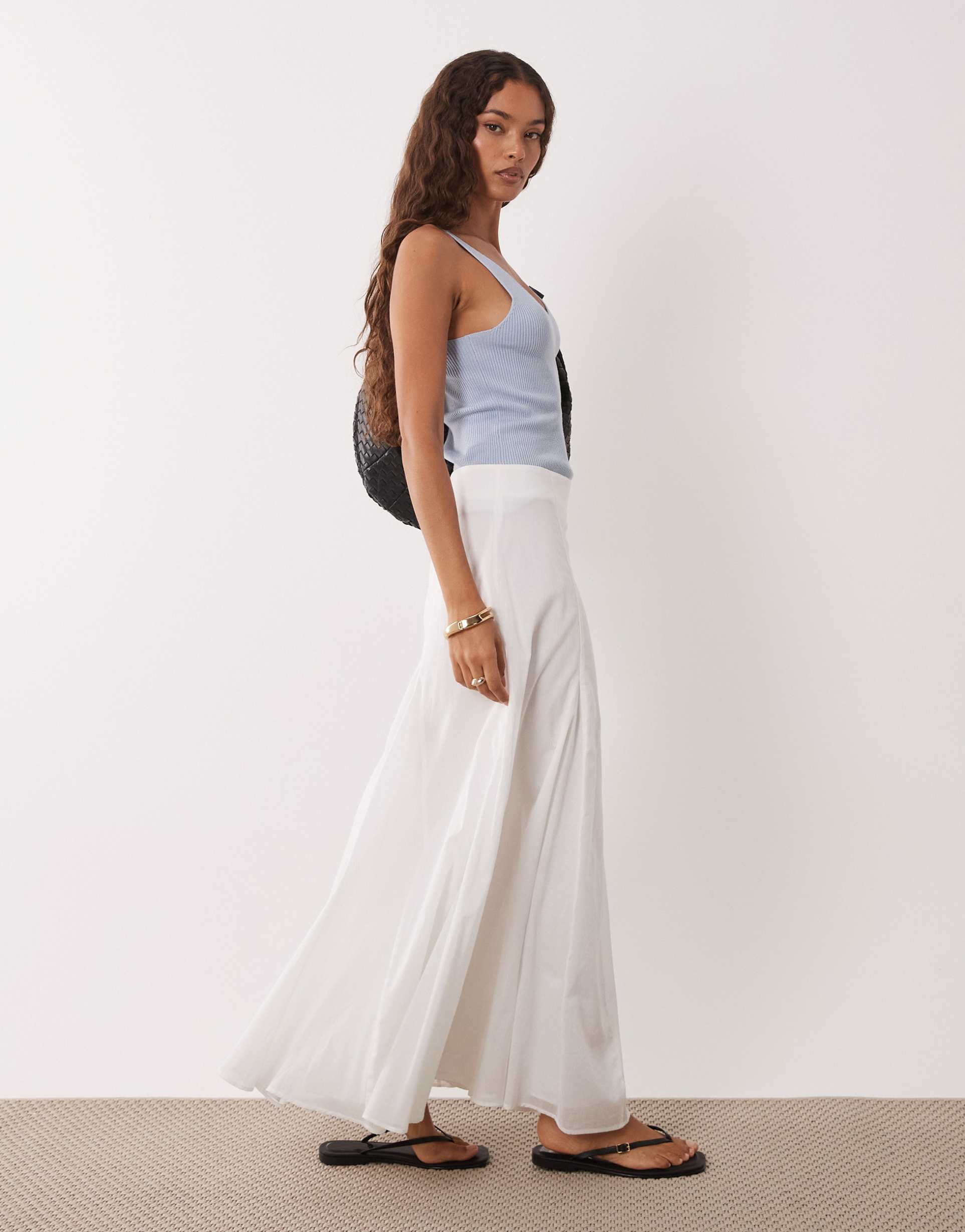 asos design petite cotton godet maxi skirt in white