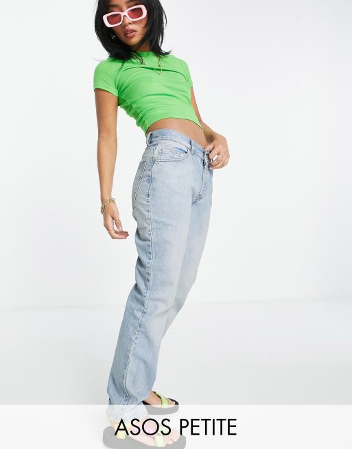 ASOS DESIGN Petite cotton mid rise straight jeans in light wash