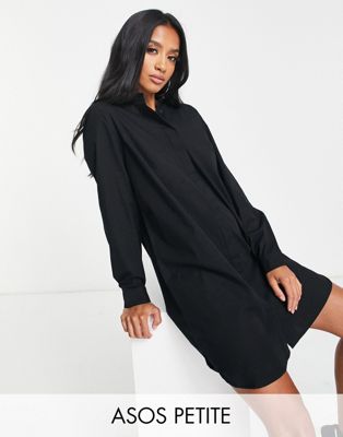 ASOS DESIGN Petite cotton mini shirt dress in black - ASOS Price Checker
