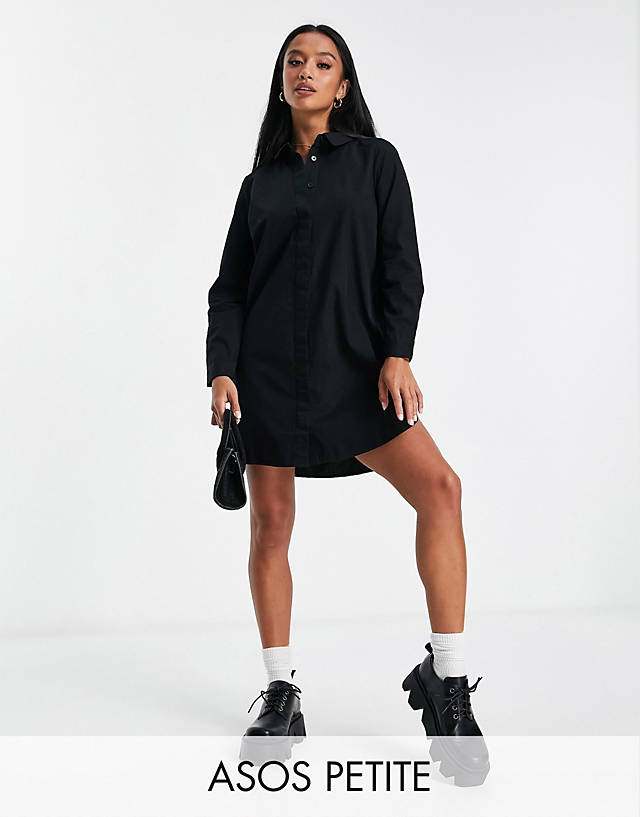 ASOS Petite - ASOS DESIGN Petite cotton mini shirt dress in black