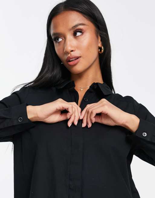 ASOS DESIGN Petite cotton mini shirt dress in black