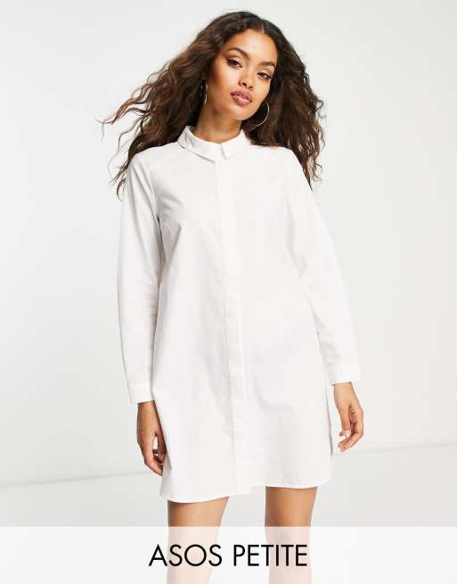 ASOS DESIGN Petite cotton mini shirt dress in white | ASOS