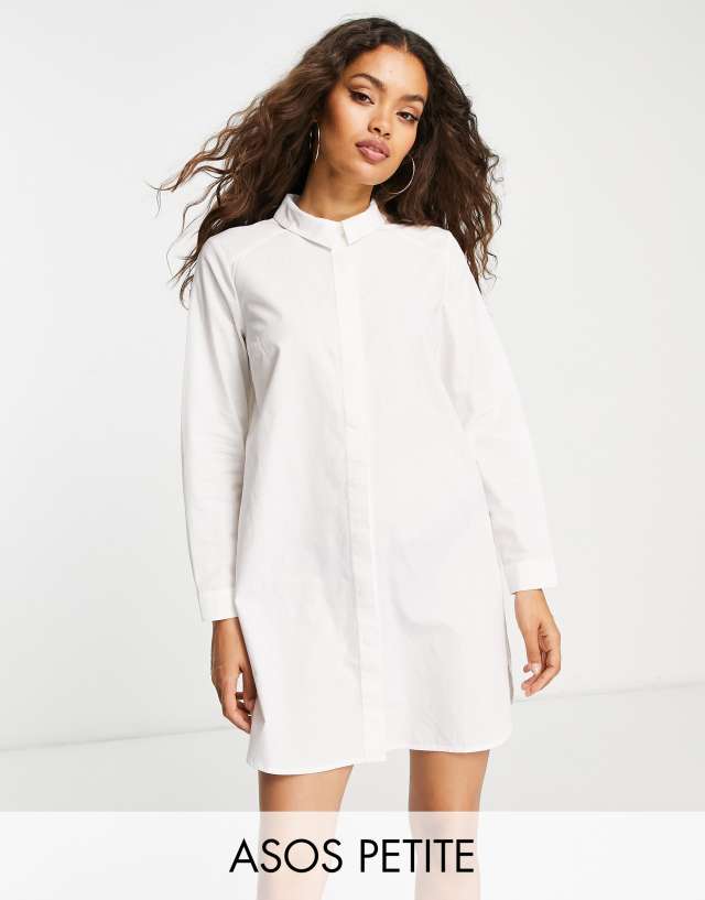 ASOS DESIGN Petite cotton mini shirt dress in white