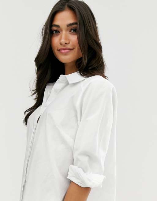 asos design cotton mini shirt dress ASOS DESIGN Petite cotton mini smock shirt dress in white
