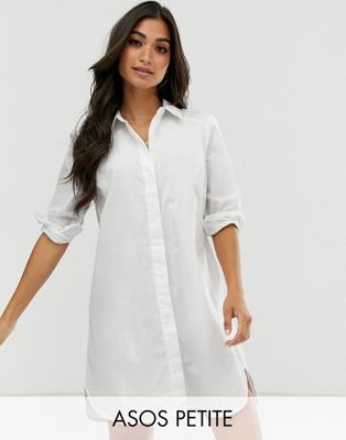 ASOS DESIGN Petite cotton mini shirt dress in white - ASOS Price Checker
