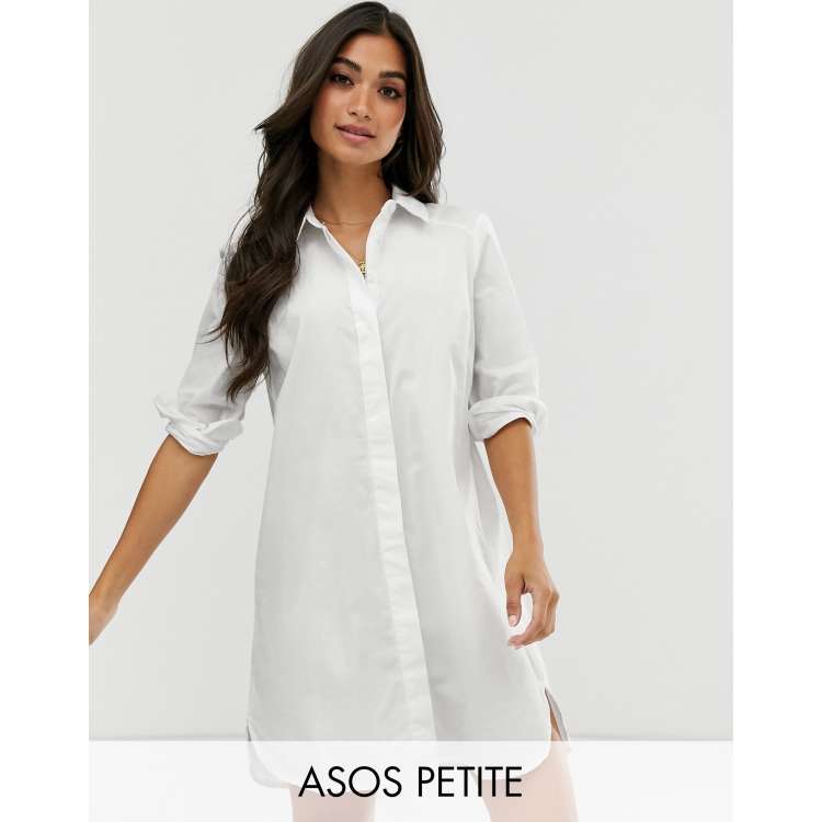 ASOS DESIGN Petite cotton mini shirt dress in white ASOS