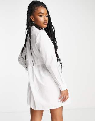 asos white shirt dress ASOS DESIGN cotton mini shirt dress in white