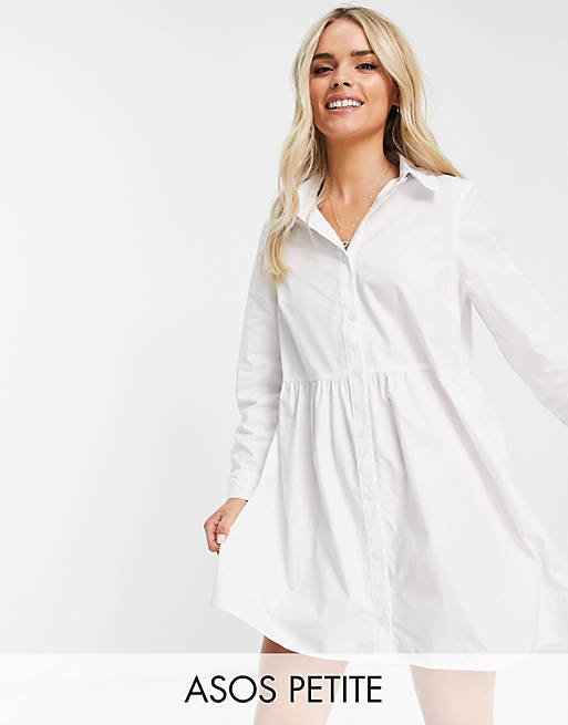 ASOS DESIGN Petite cotton mini smock shirt dress in white
