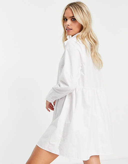 Dresses Petite cotton mini smock shirt dress in white 