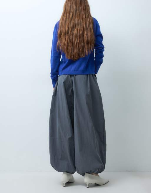 ASOS DESIGN Petite cotton nylon blend pull on balloon pants in charcoal, 2 of 5