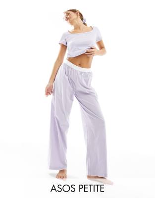 Asos Petite Asos Design Petite Cotton Pajama Pants With Exposed Waistband And Picot Trim In Lilac-purple