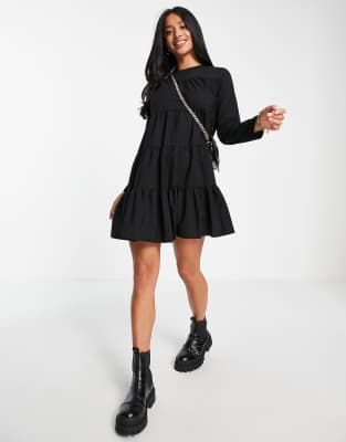 black tiered smock dress