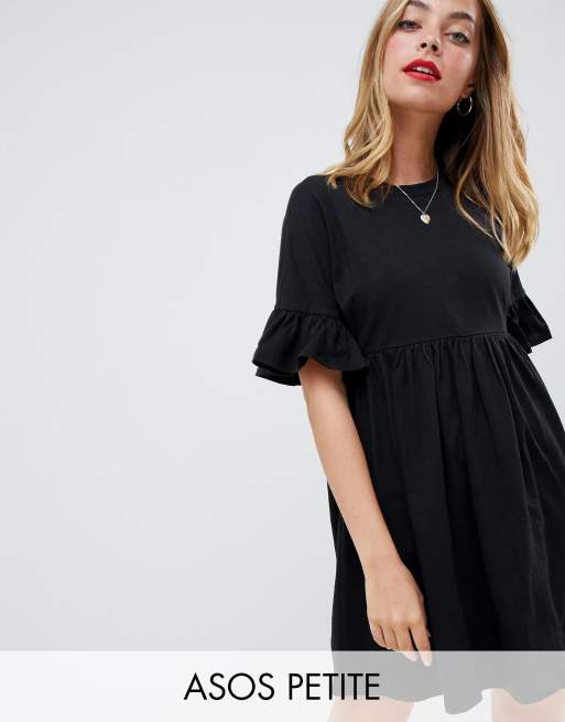 Asos design cotton slubby frill sleeve smock clearance dress