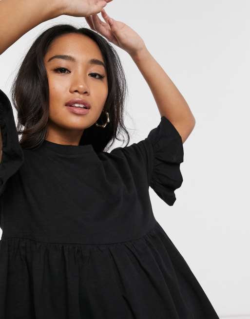 Asos design cotton slubby frill sleeve smock clearance dress