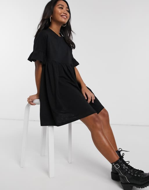 Asos design cotton slubby frill sleeve smock on sale dress