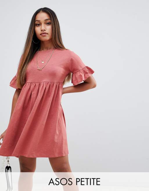 Asos design cotton slubby frill sleeve smock outlet dress