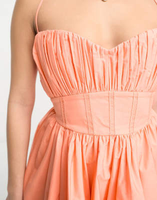 ASOS DESIGN Petite cotton structured prom mini dress with corset detail in  peach