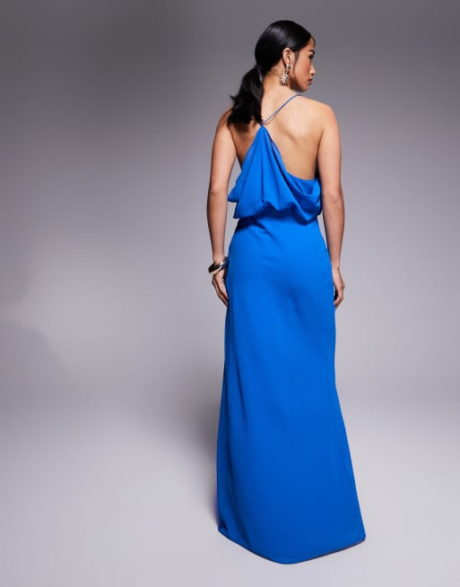 ASOS DESIGN Petite cowl front racer back strappy maxi dress in blue