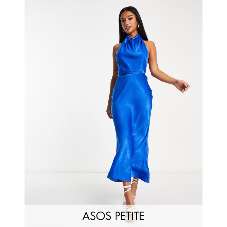 ASOS DESIGN Petite wrap halter sleeveless top in bright blue