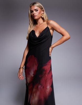 Asos Petite Asos Design Petite Cowl Neck Plunge Maxi Dress With Back Detail In Black