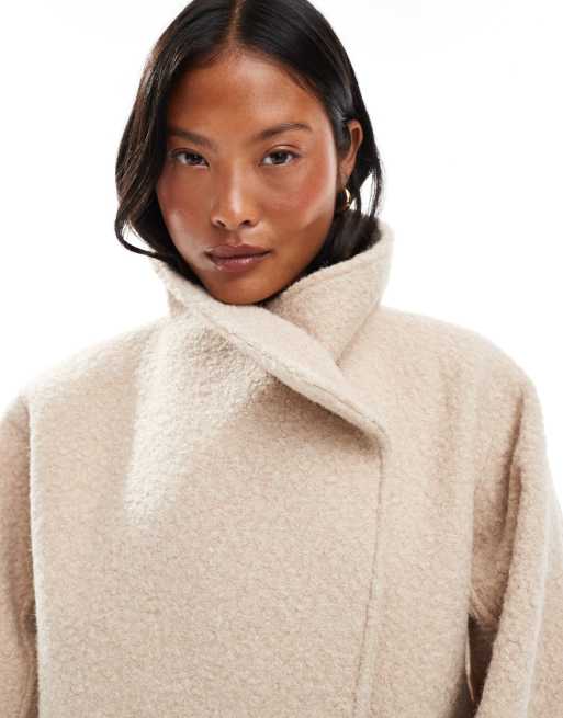 ASOS DESIGN Petite cozy funnel neck oversized jacket in oatmeal