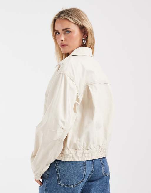 ASOS DESIGN Petite - Cremehvid bomber-jakke i vasket bomuld, 4 af 4