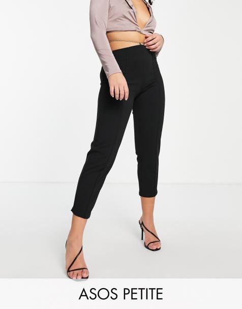 ASOS DESIGN Petite crepe trouser with pintuck and chain waist detail in black - view 1