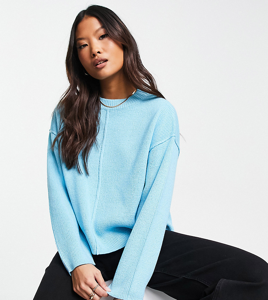 ASOS DESIGN Petite crew neck boxy jumper with seam front in blue