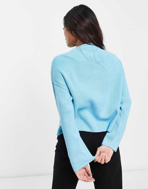 ASOS DESIGN Petite crew neck boxy sweater with seam front in blue