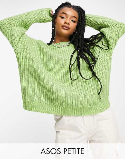 ASOS DESIGN Petite crew neck chunky rib jumper in green ASOS