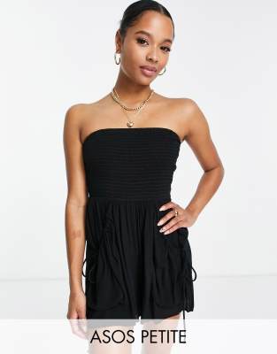 ASOS DESIGN Petite crinkle rayon strapless slouch playsuit in black - ASOS Price Checker