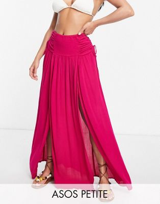 Petite crinkle shirred waist maxi skirt with ruched sides in hot pink - Click1Get2 Hot Best Offers