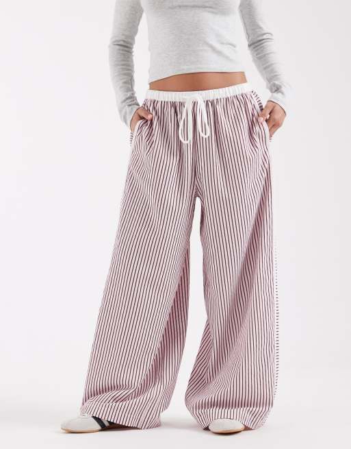 ASOS DESIGN Petite crinkle tipped pull on trousers with tie in pink stripe, 2 of 5