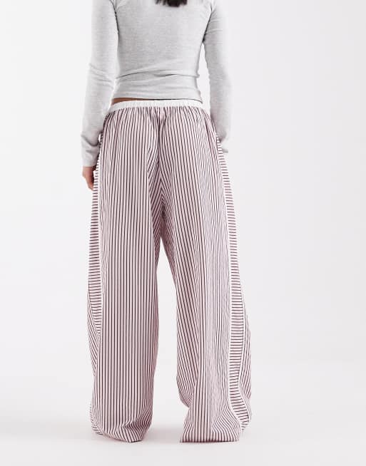 ASOS DESIGN Petite crinkle tipped pull on trousers with tie in pink stripe, 4 of 5