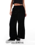 [ASOS Petite] ASOS DESIGN Petite crinkle velvet pull on pants in black 4 Black