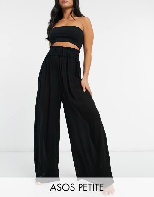 Black Crinkle Wide Leg Trousers