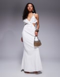 [ASOS Petite] ASOS DESIGN Petite crochet embellished bust cut out maxi dress in linen in ivory-White 16 IVORY