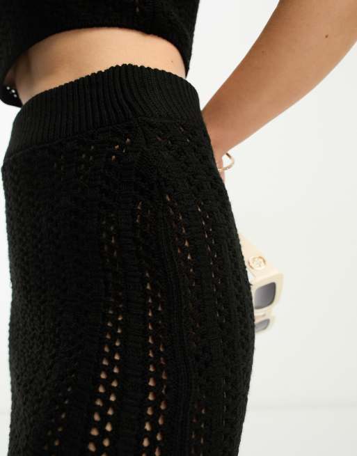 ASOS DESIGN Petite crochet maxi skirt in black part of a set