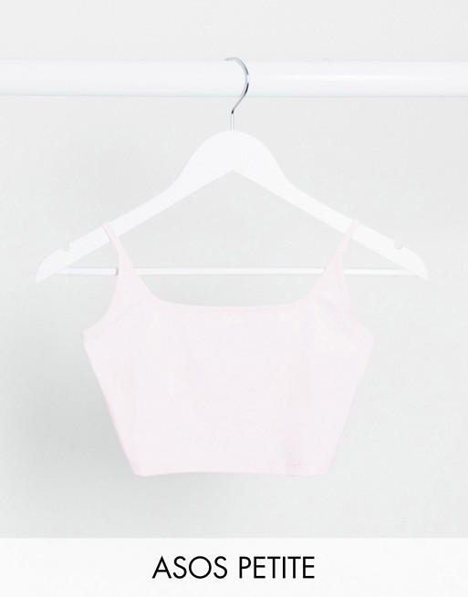 ASOS DESIGN Petite crop cami with square neck and skinny straps in pink