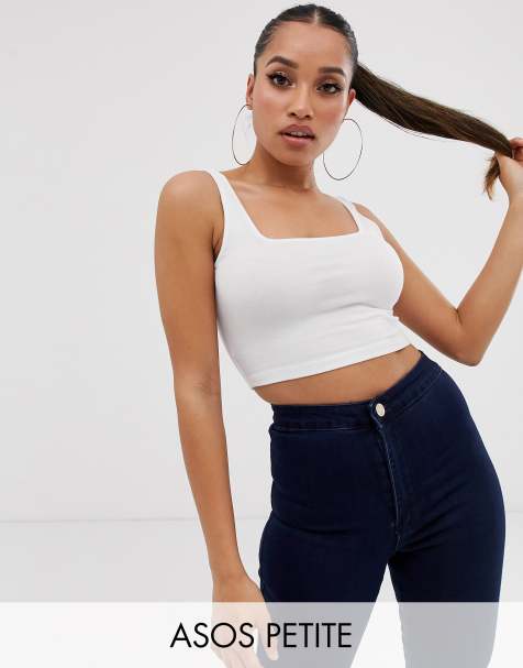 ASOS DESIGN Petite crop square neck cami in white