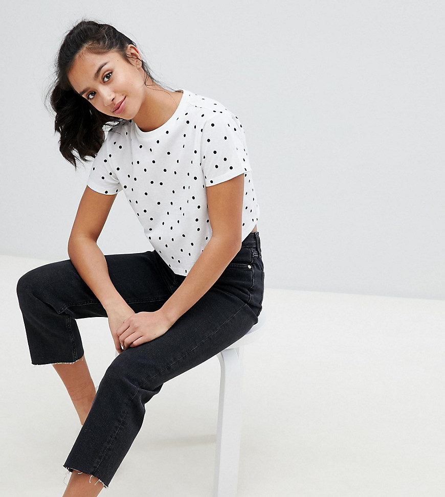 ASOS DESIGN Petite Crop T-Shirt In Polka Dot-White