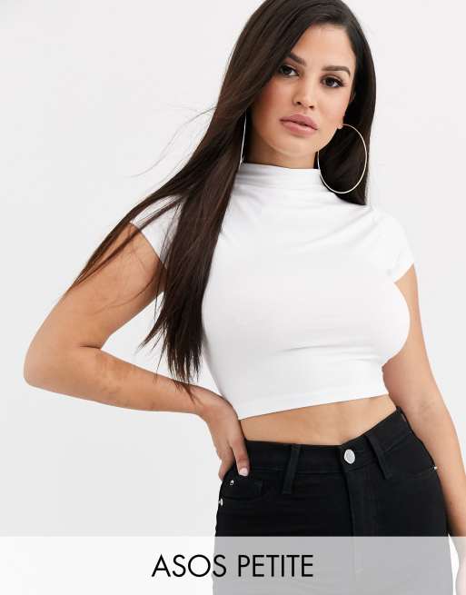 ASOS DESIGN Fuller Bust crop top with high neck and open back in black