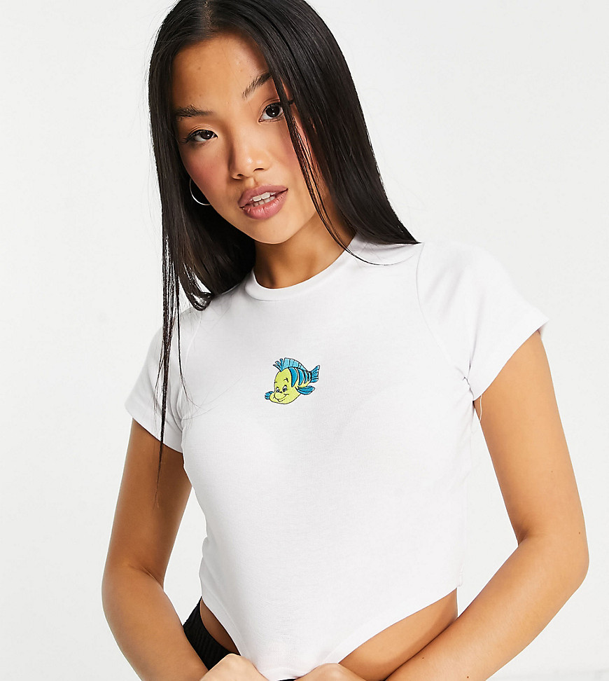 ASOS DESIGN Petite crop t-shirt with little mermaid embroidery in white