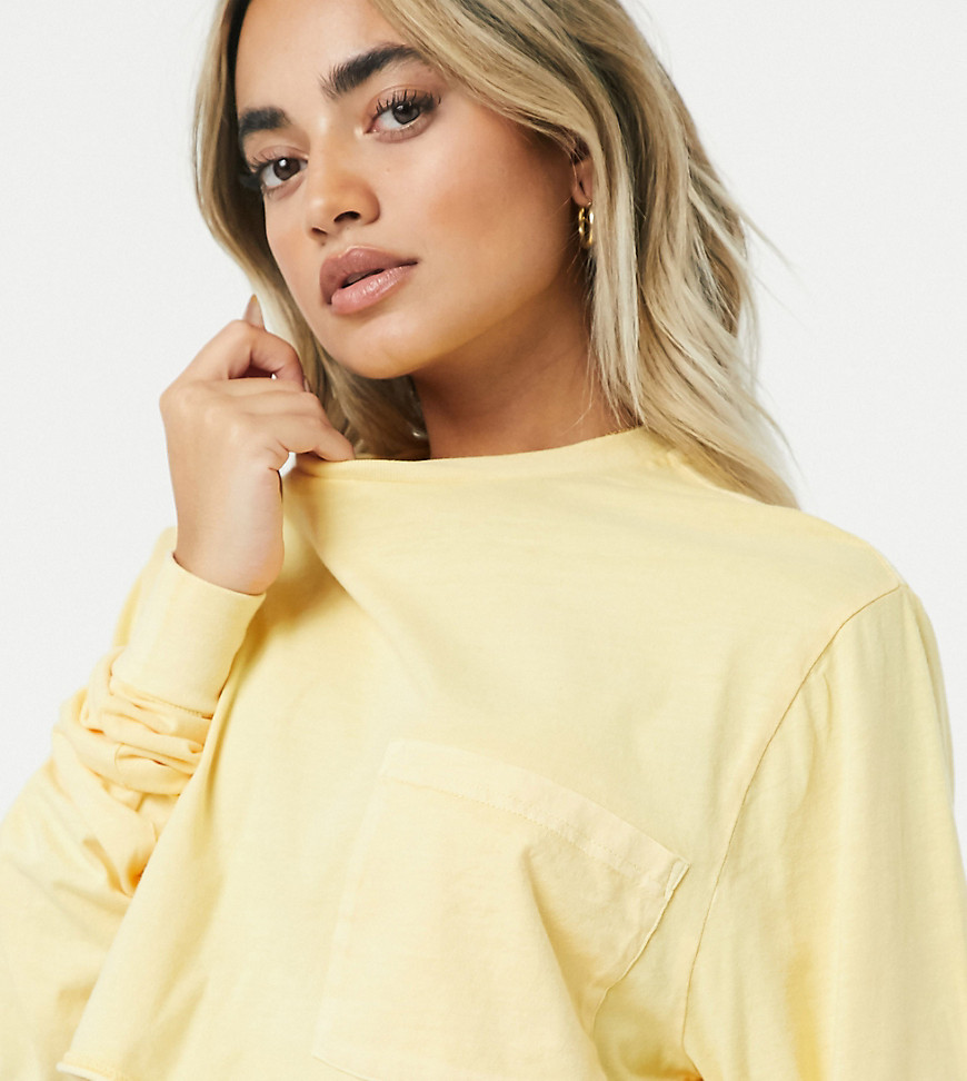 ASOS DESIGN Petite crop t-shirt with pocket in washed straw-Cream