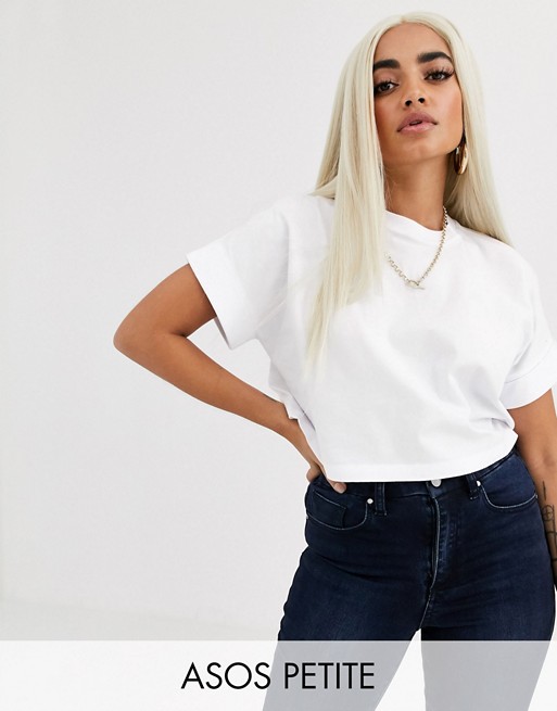 ASOS DESIGN Petite crop t-shirt with roll sleeve in white