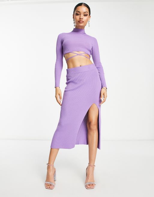 ASOS DESIGN Petite - Crop top d'ensemble en maille avec liens - Violet, 2 de 4